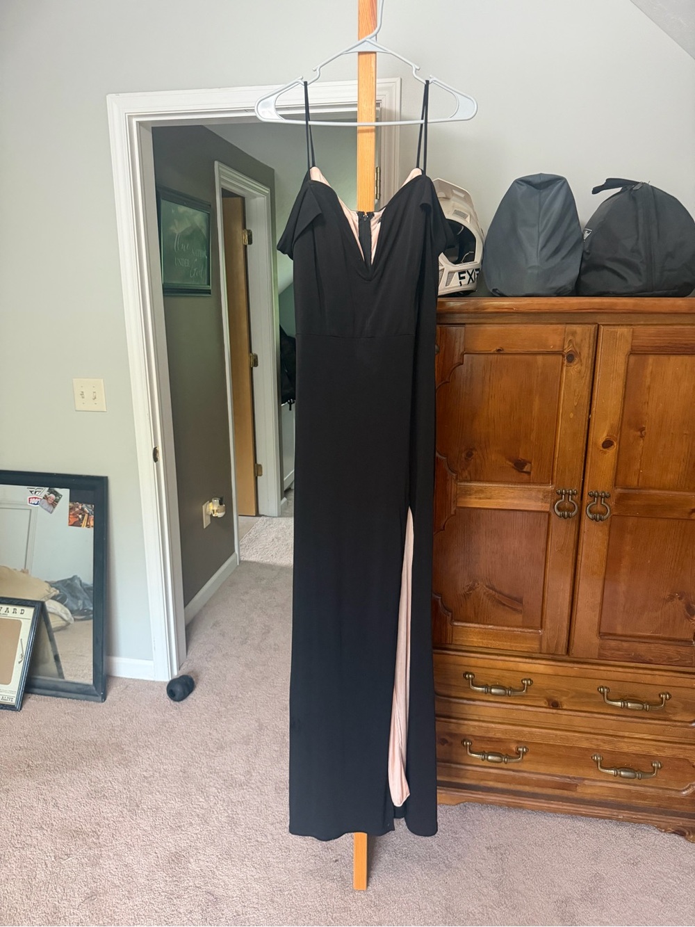 City Studio Black Evening Gown with Blush Pink Lining